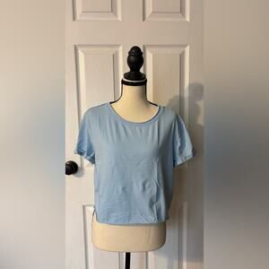 Merokeety Crop Top Short Sleeve Women's Medium Light Blue Summer Vacation